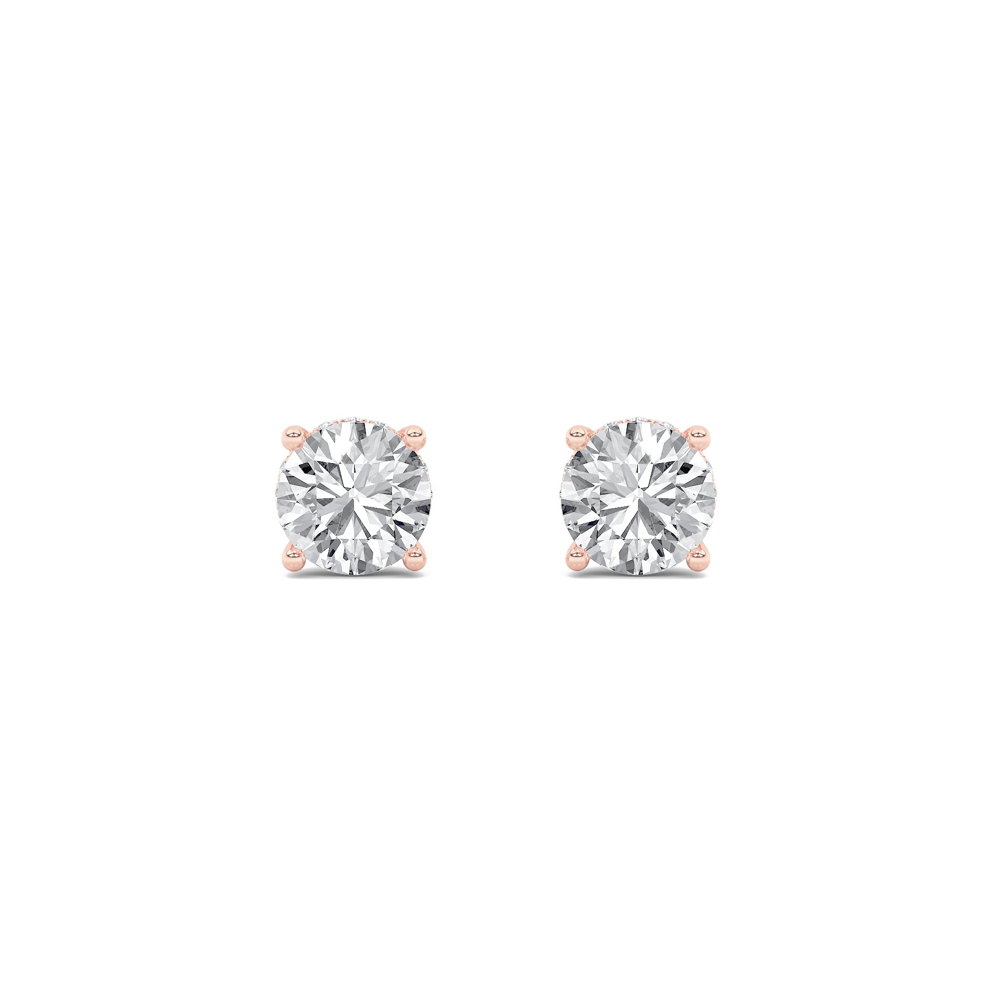 3CTW Round Shaped Lab Grown Diamond (F/VS) Hidden Halo Stud Earrings in 14K Gold