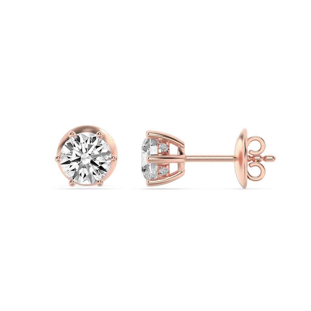 3CTW Round Shaped Lab Grown Diamond (F/VS) Hidden Halo Stud Earrings in 14K Gold