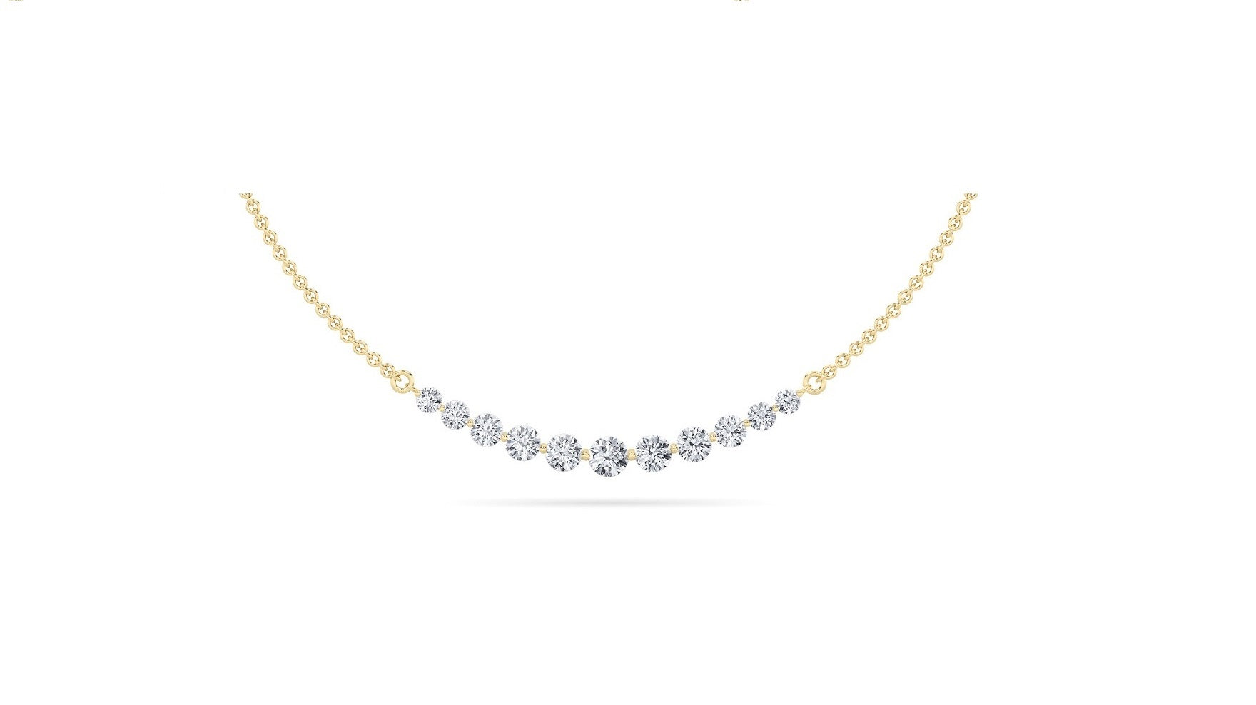 3CTW Round Shaped Lab Grown Diamond (F/VS) Graduating half    Necklace in 14K Gold