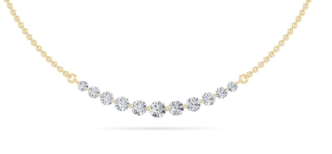 3CTW Round Shaped Lab Grown Diamond (F/VS) Graduating half    Necklace in 14K Gold