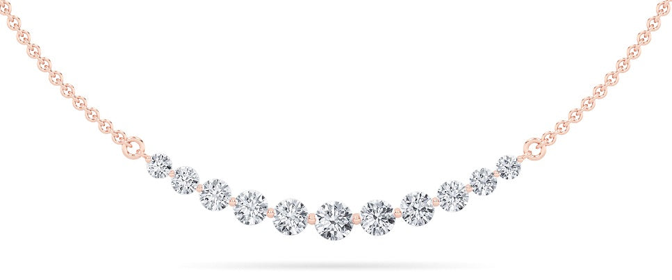 3CTW Round Shaped Lab Grown Diamond (F/VS) Graduating half    Necklace in 14K Gold