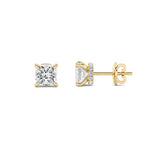2CTW Princess Shaped Lab Grown Diamond (F/VS) Hidden Halo Stud Earrings in 14K Gold