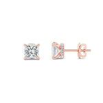 3CTW Princess Shaped Lab Grown Diamond (F/VS) Hidden Halo Stud Earrings in 14K Gold