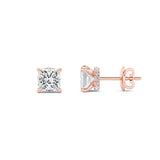 3CTW Princess Shaped Lab Grown Diamond (F/VS) Hidden Halo Stud Earrings in 14K Gold