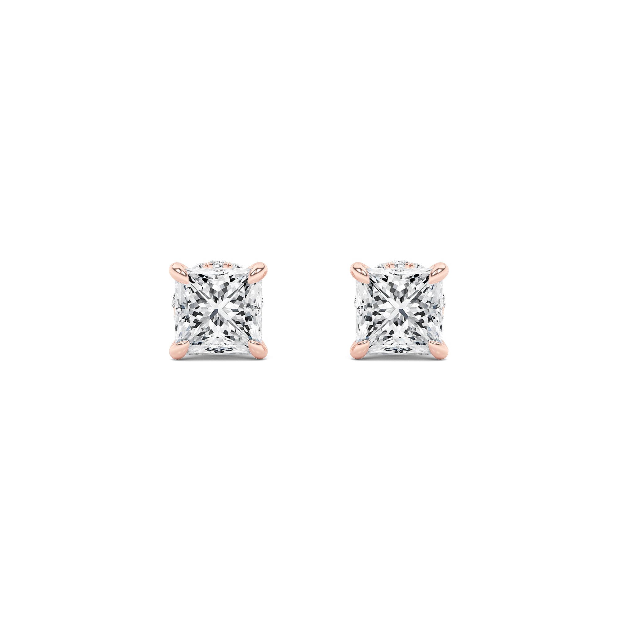 3CTW Princess Shaped Lab Grown Diamond (F/VS) Hidden Halo Stud Earrings in 14K Gold