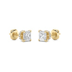 5CTW Princess Shaped Lab Grown Diamond (F/VS) Hidden Halo Stud Earrings in 14K Gold