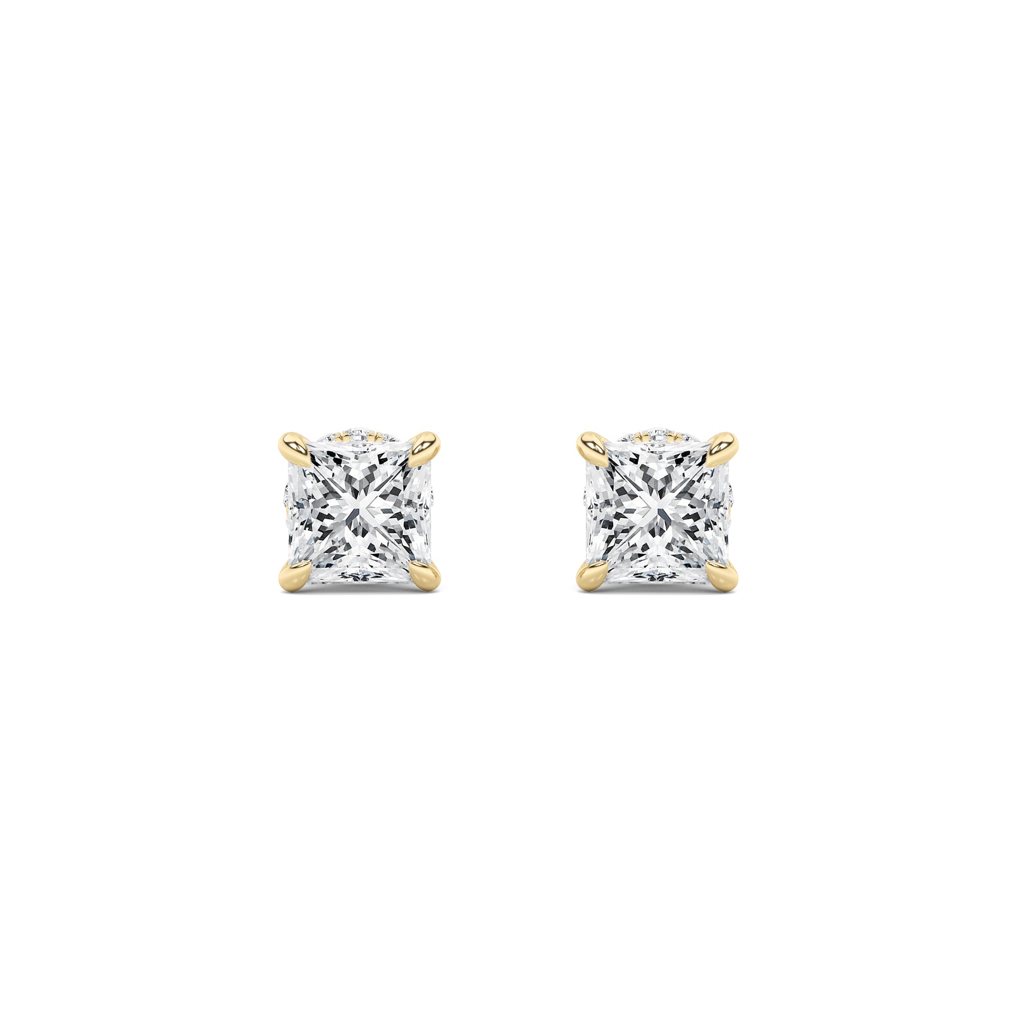 5CTW Princess Shaped Lab Grown Diamond (F/VS) Hidden Halo Stud Earrings in 14K Gold