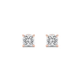 5CTW Princess Shaped Lab Grown Diamond (F/VS) Hidden Halo Stud Earrings in 14K Gold