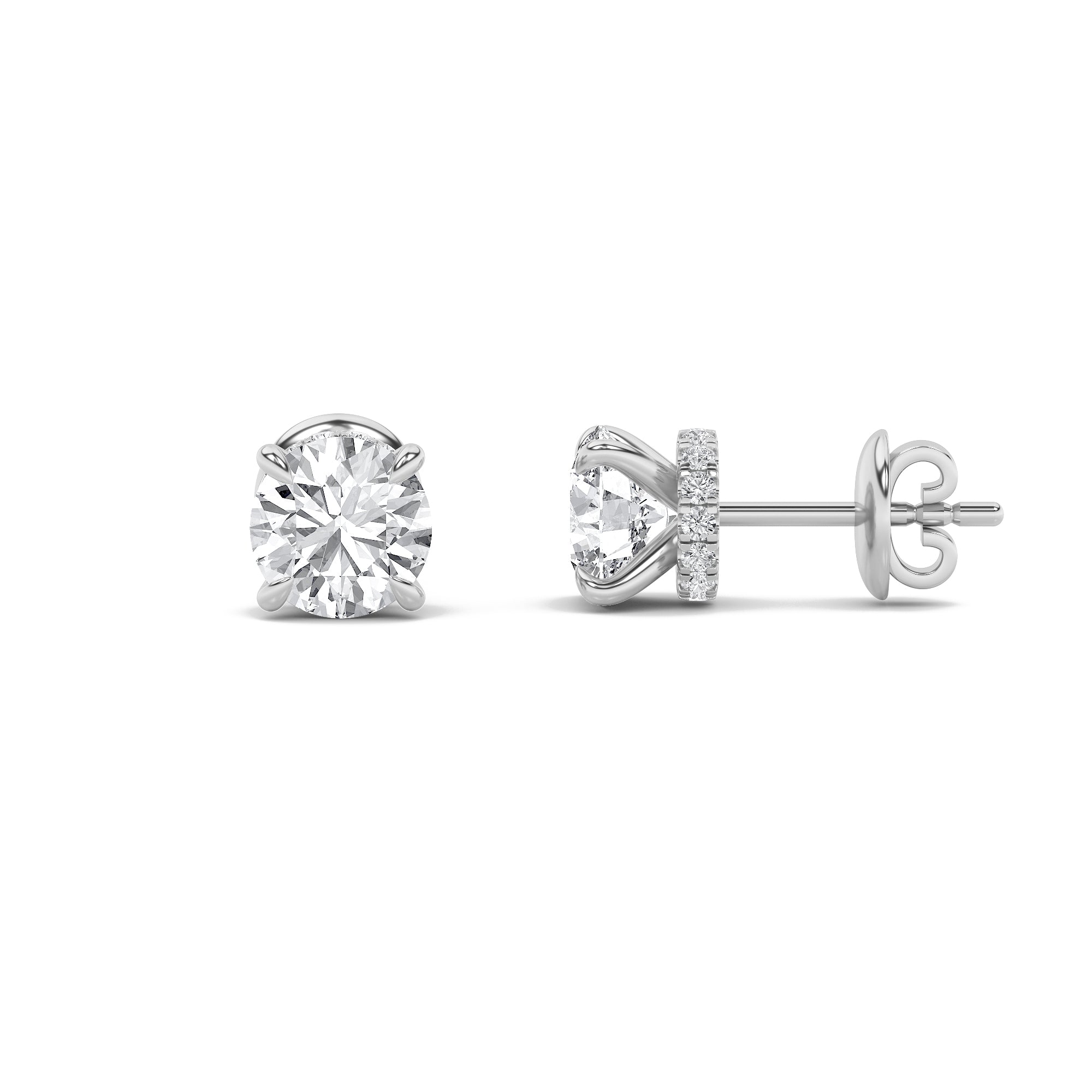 1CTW Round Shaped Lab Grown Diamond (F/VS) Hidden Halo Stud Earrings in 14K Gold