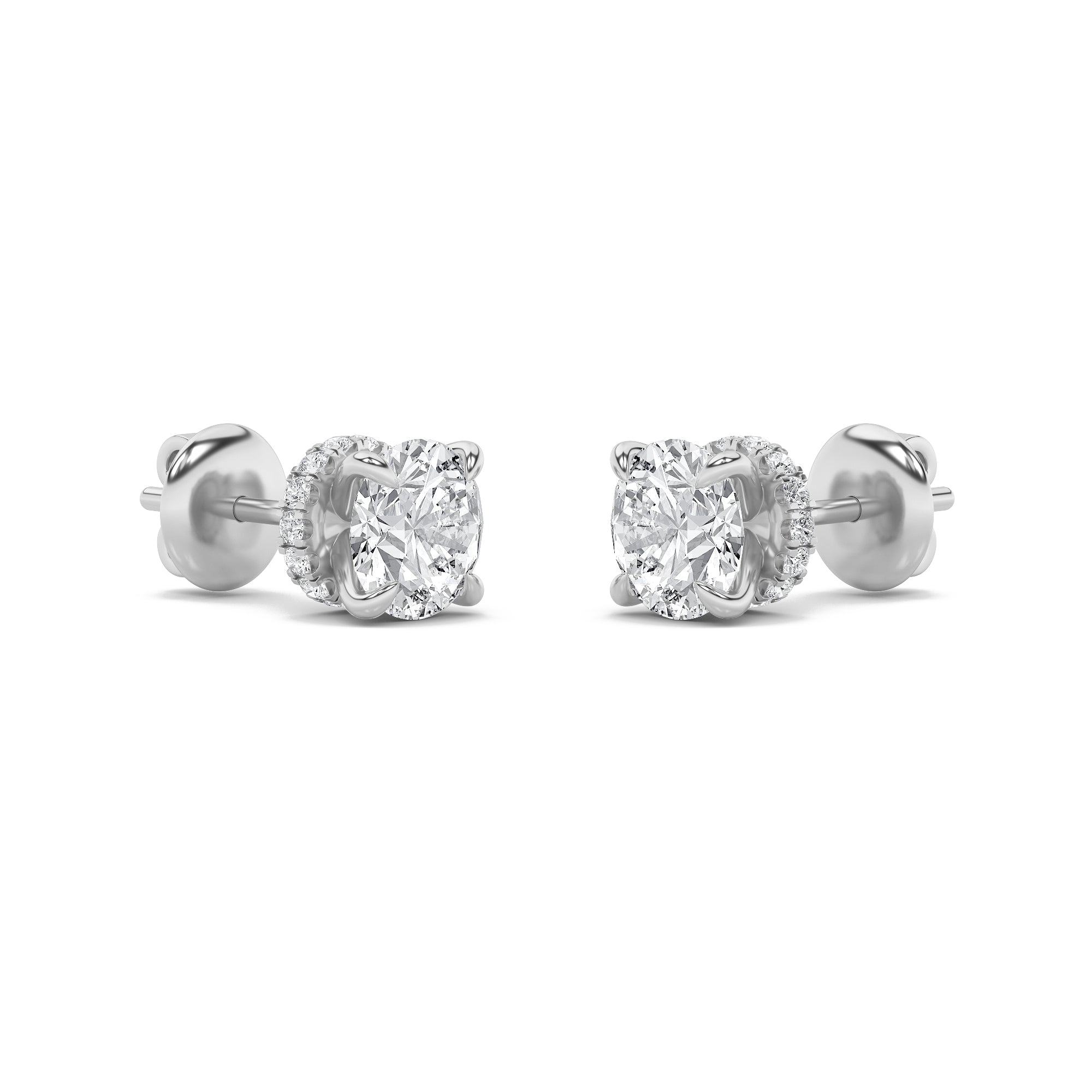 2CTW Round Shaped Lab Grown Diamond (G/VS) Hidden Halo Stud Earrings in 14K Gold