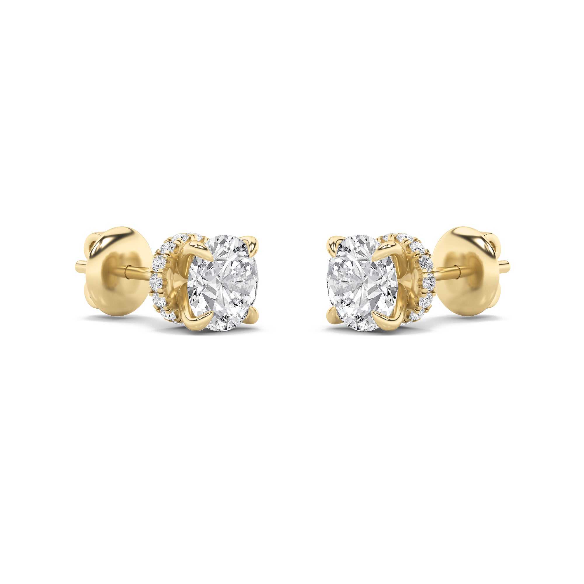 2CTW Round Shaped Lab Grown Diamond (F/VVS) Hidden Halo Stud Earrings in 14K Gold