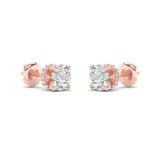 2CTW Round Shaped Lab Grown Diamond (F/VVS) Hidden Halo Stud Earrings in 14K Gold