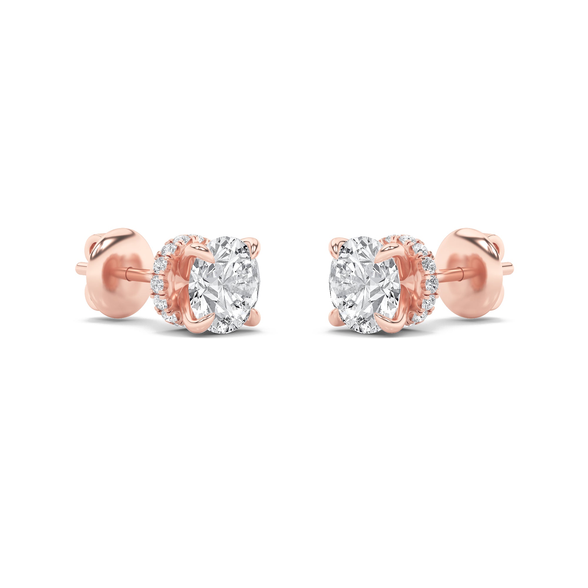 2CTW Round Shaped Lab Grown Diamond (F/VVS) Hidden Halo Stud Earrings in 14K Gold