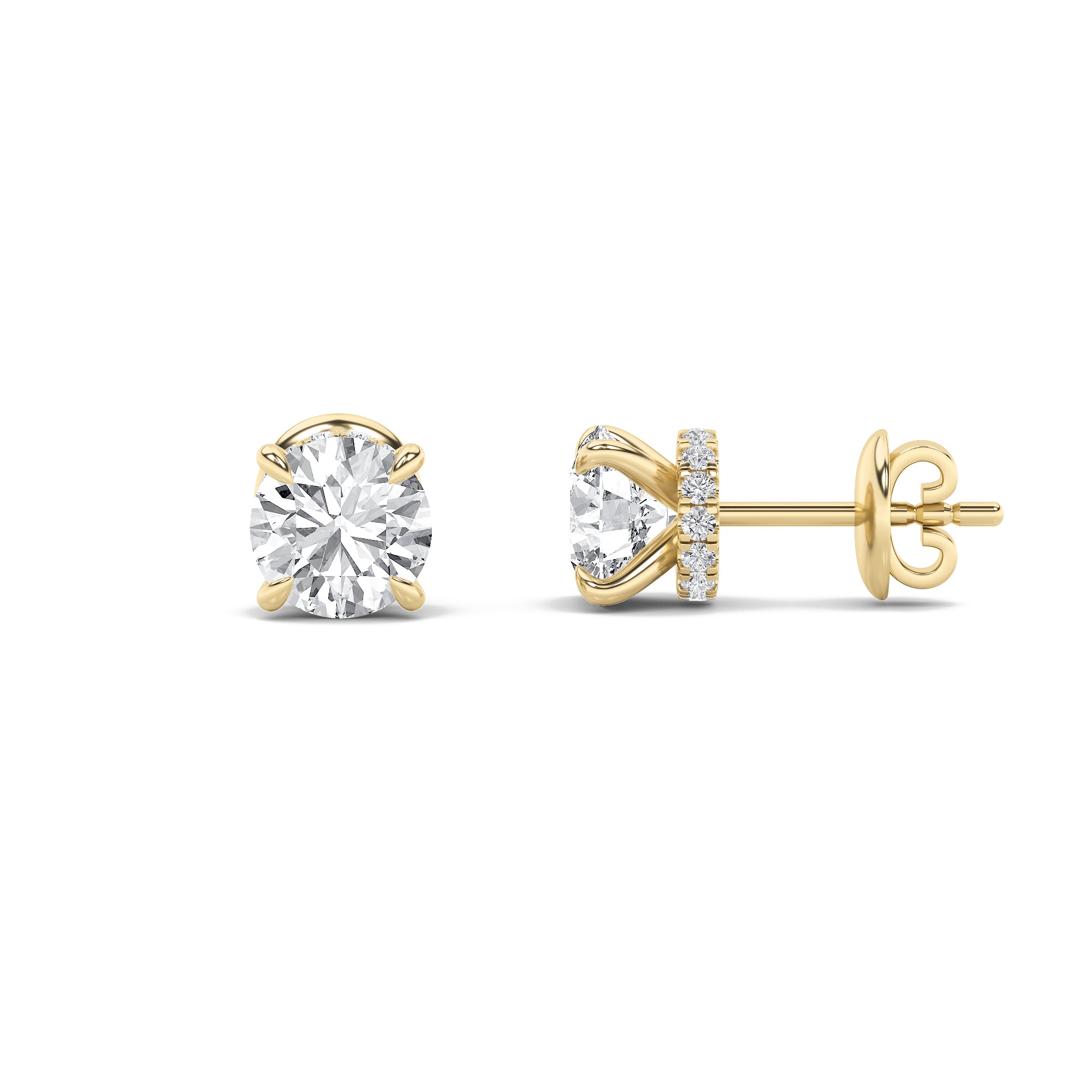 5CTW Round Shaped Lab Grown Diamond (F/VS) Hidden Halo Stud Earrings in 14K Gold