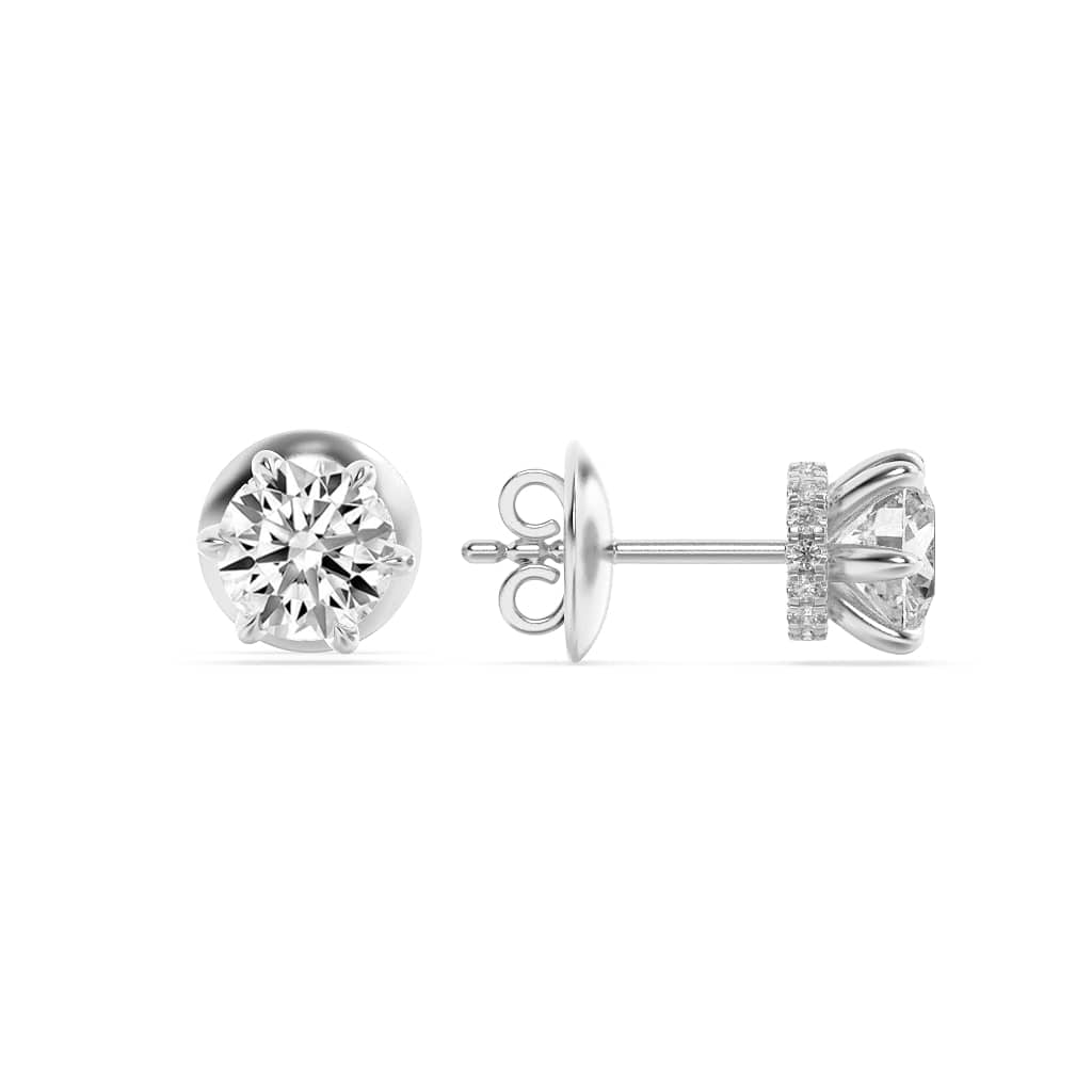 3CTW Round Shaped Lab Grown Diamond (F/VS) Hidden Halo Stud Earrings in 14K Gold