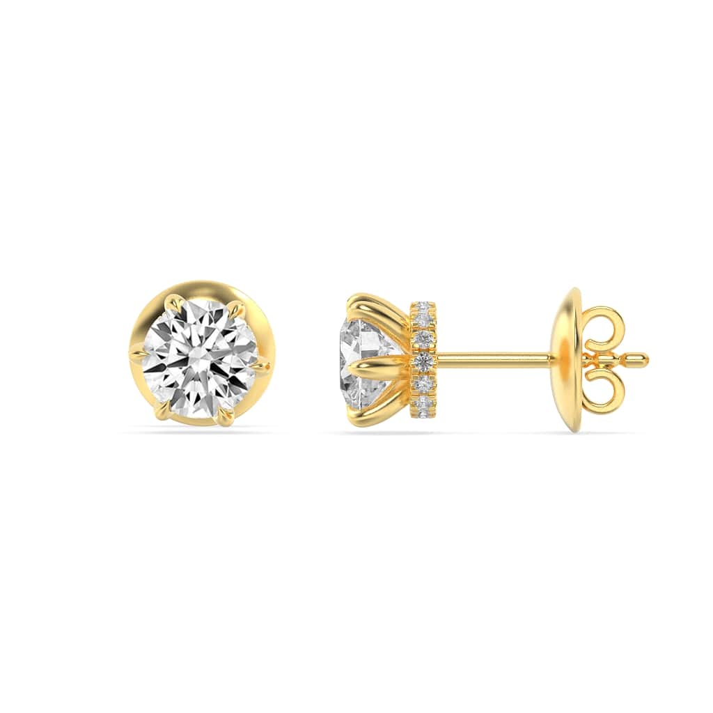3CTW Round Shaped Lab Grown Diamond (F/VS) Hidden Halo Stud Earrings in 14K Gold