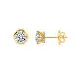 3CTW Round Shaped Lab Grown Diamond (F/VS) Hidden Halo Stud Earrings in 14K Gold