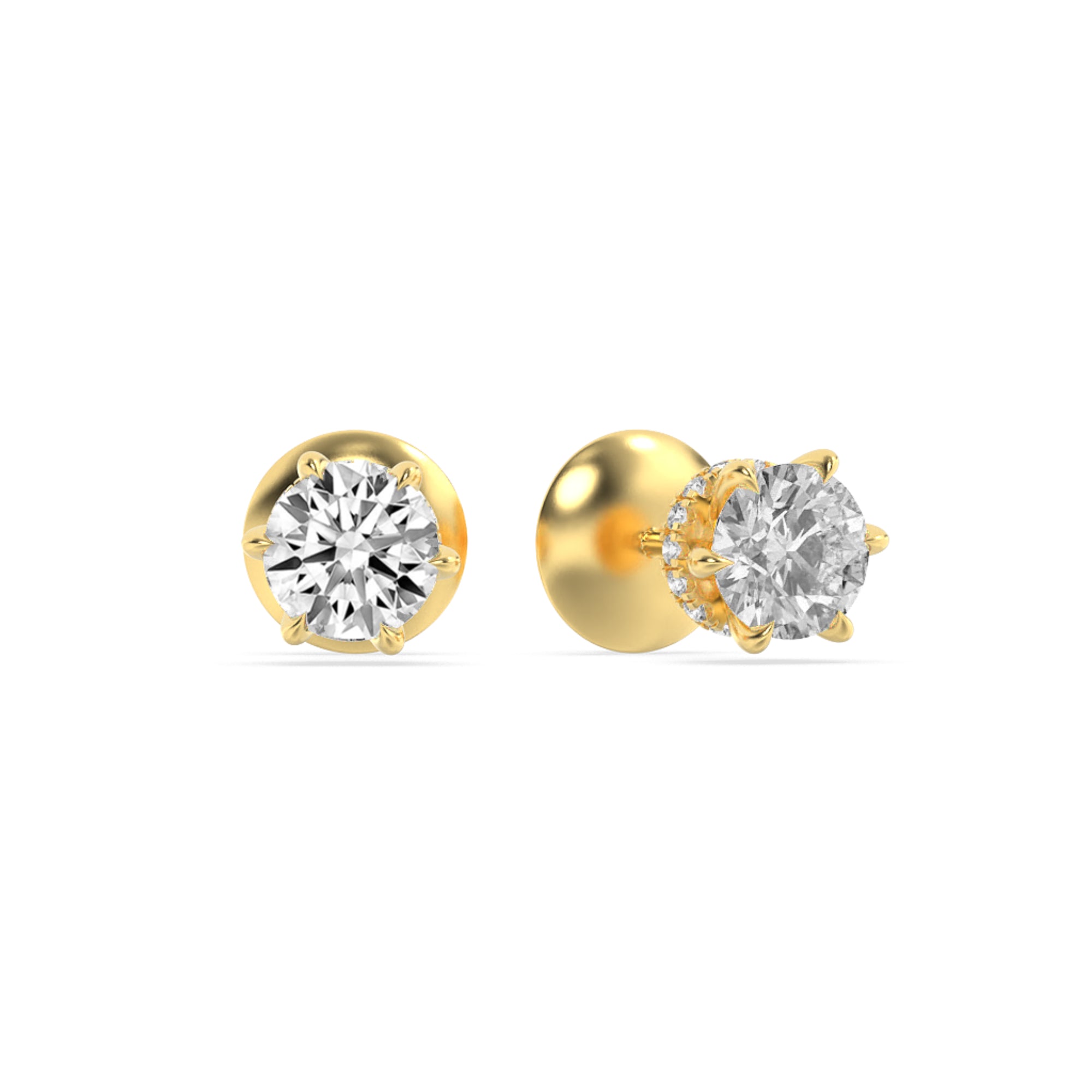 3CTW Round Shaped Lab Grown Diamond (F/VS) Hidden Halo Stud Earrings in 14K Gold
