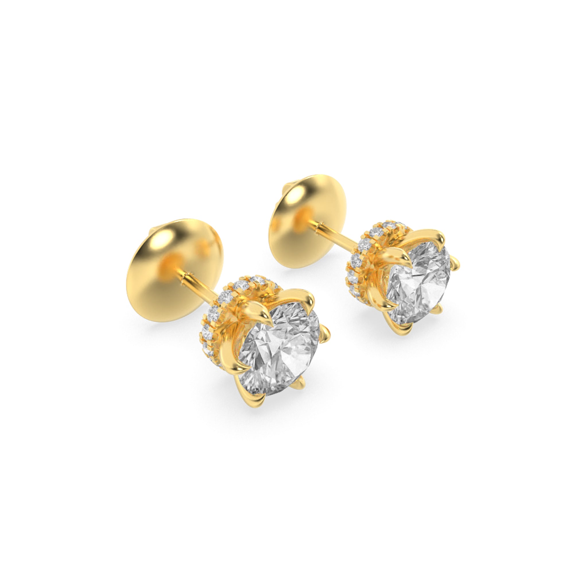 3CTW Round Shaped Lab Grown Diamond (F/VS) Hidden Halo Stud Earrings in 14K Gold