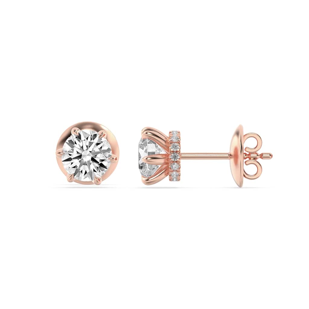 3CTW Round Shaped Lab Grown Diamond (F/VS) Hidden Halo Stud Earrings in 14K Gold