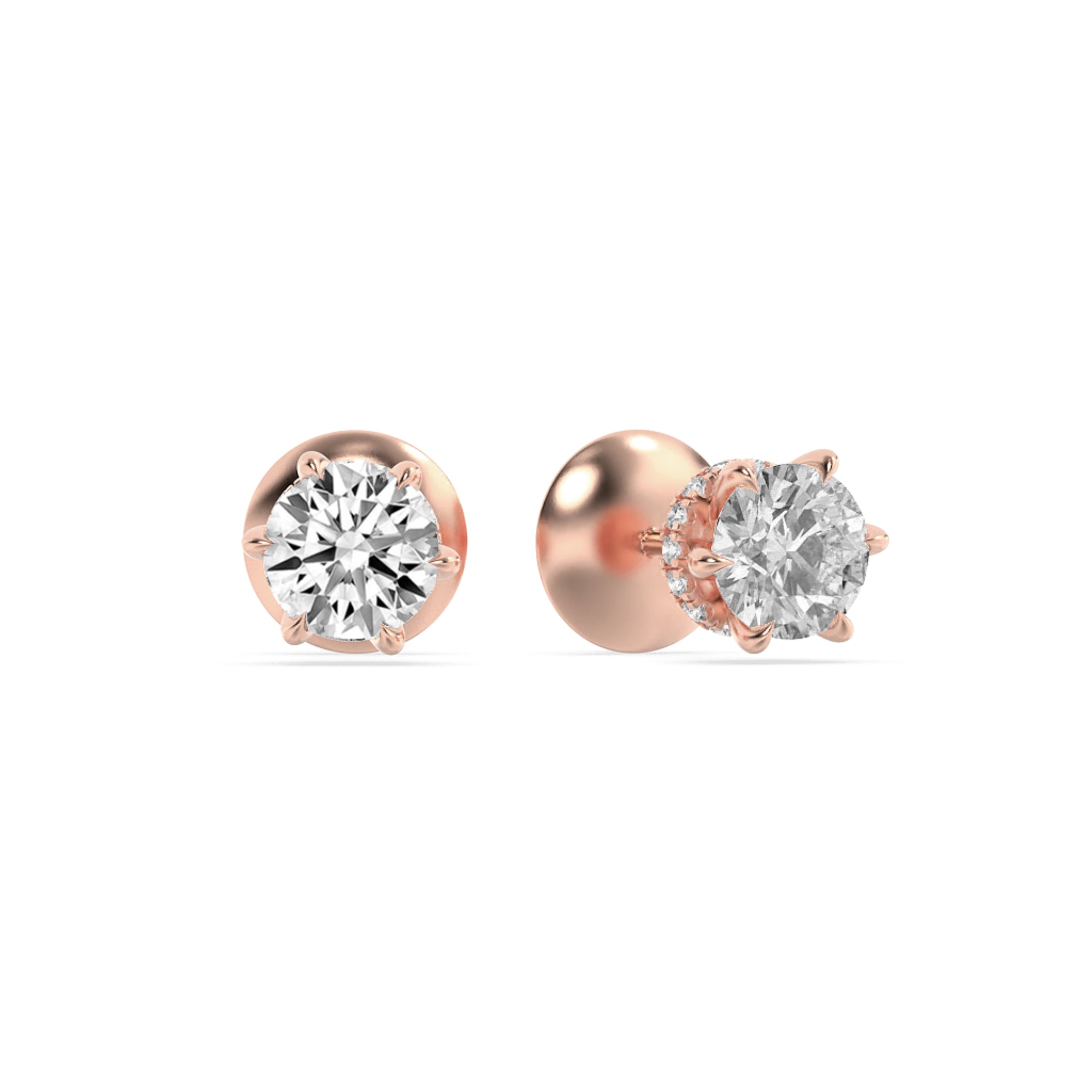 3CTW Round Shaped Lab Grown Diamond (F/VS) Hidden Halo Stud Earrings in 14K Gold