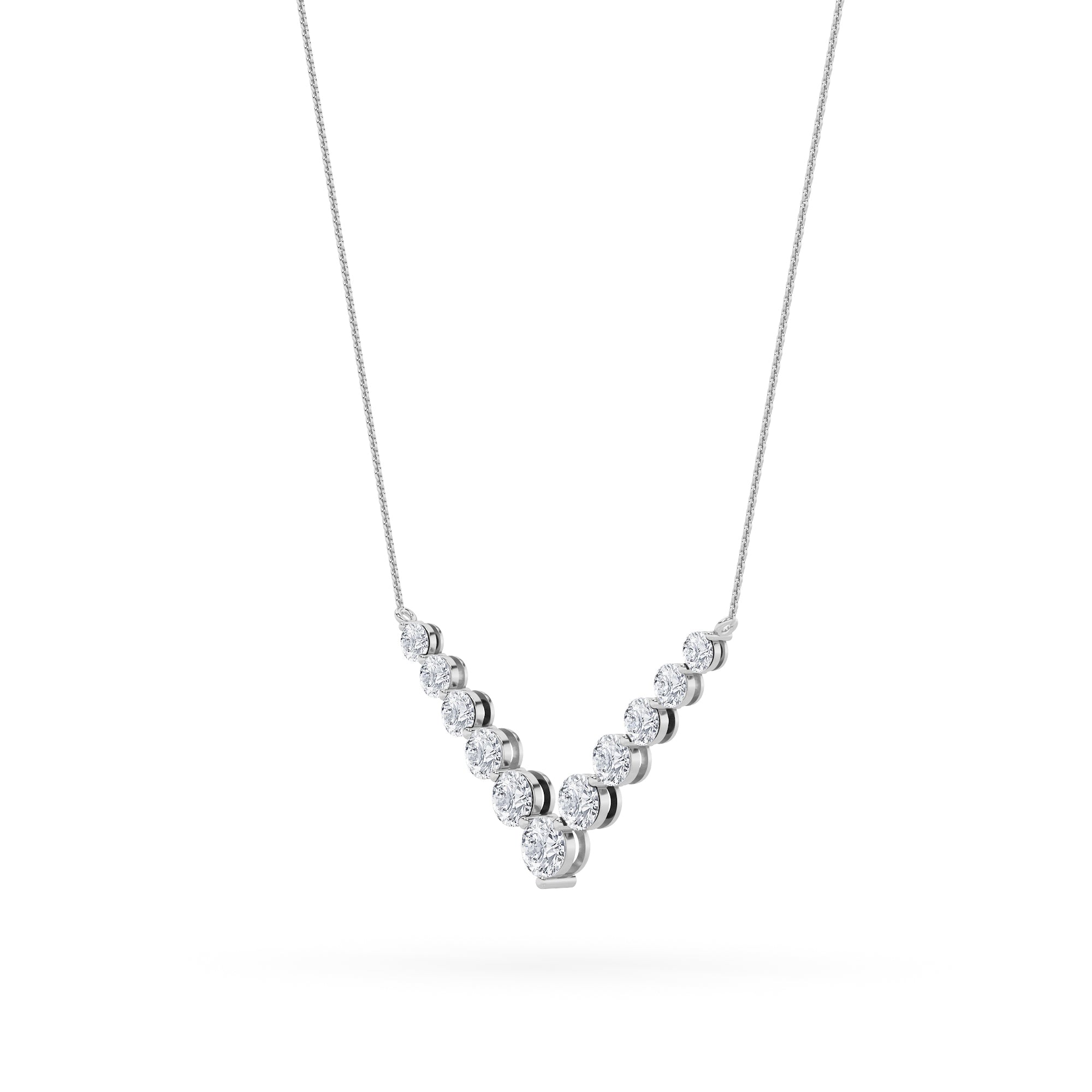 5CTW Round Shaped Lab Grown Diamond (F/VS) Graduating V Necklace in 14K Gold
