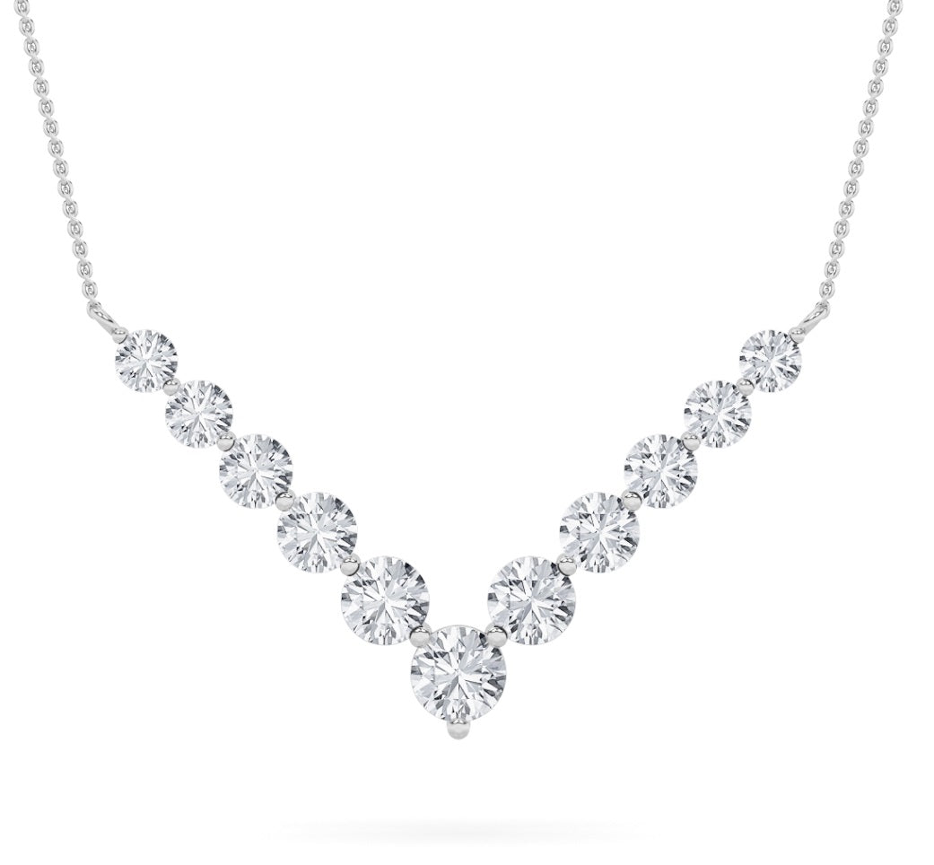 5CTW Round Shaped Lab Grown Diamond (F/VS) Graduating V Necklace in 14K Gold