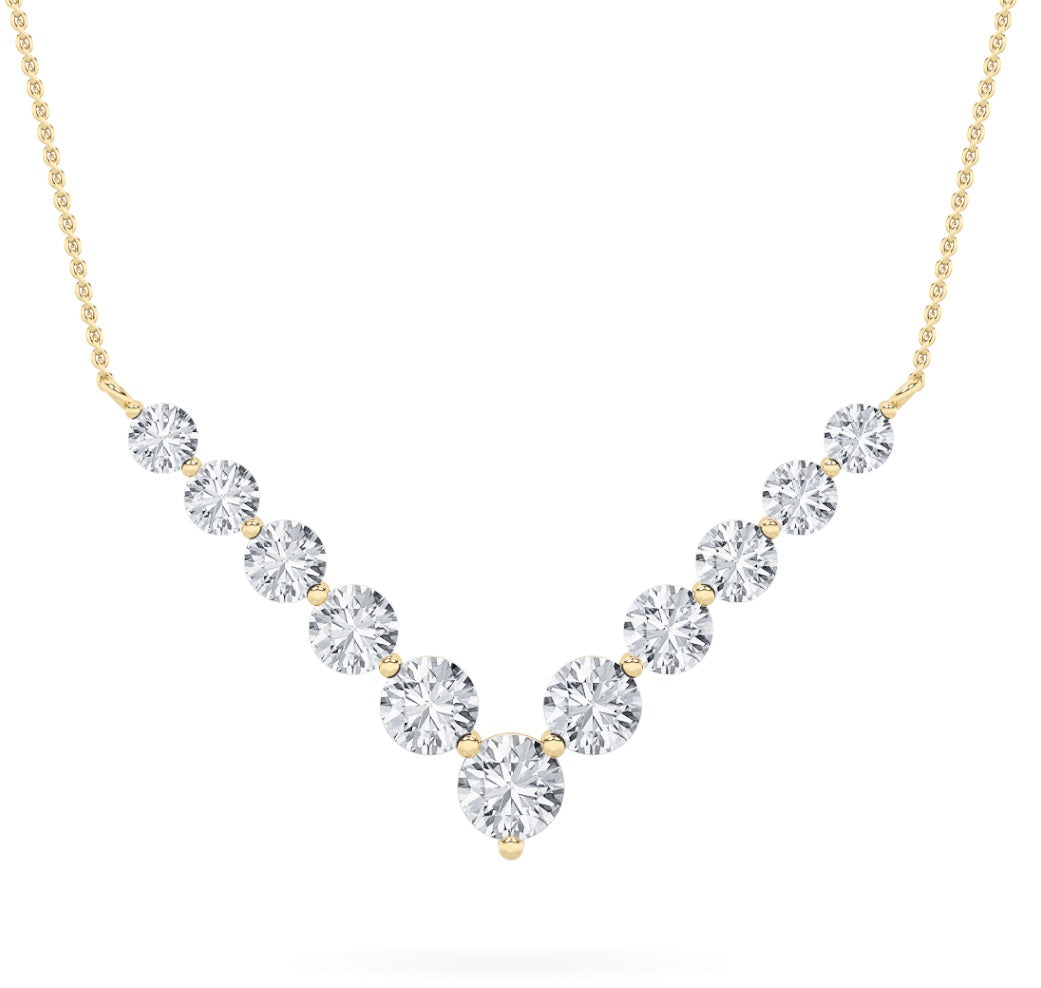 5CTW Round Shaped Lab Grown Diamond (F/VS) Graduating V Necklace in 14K Gold