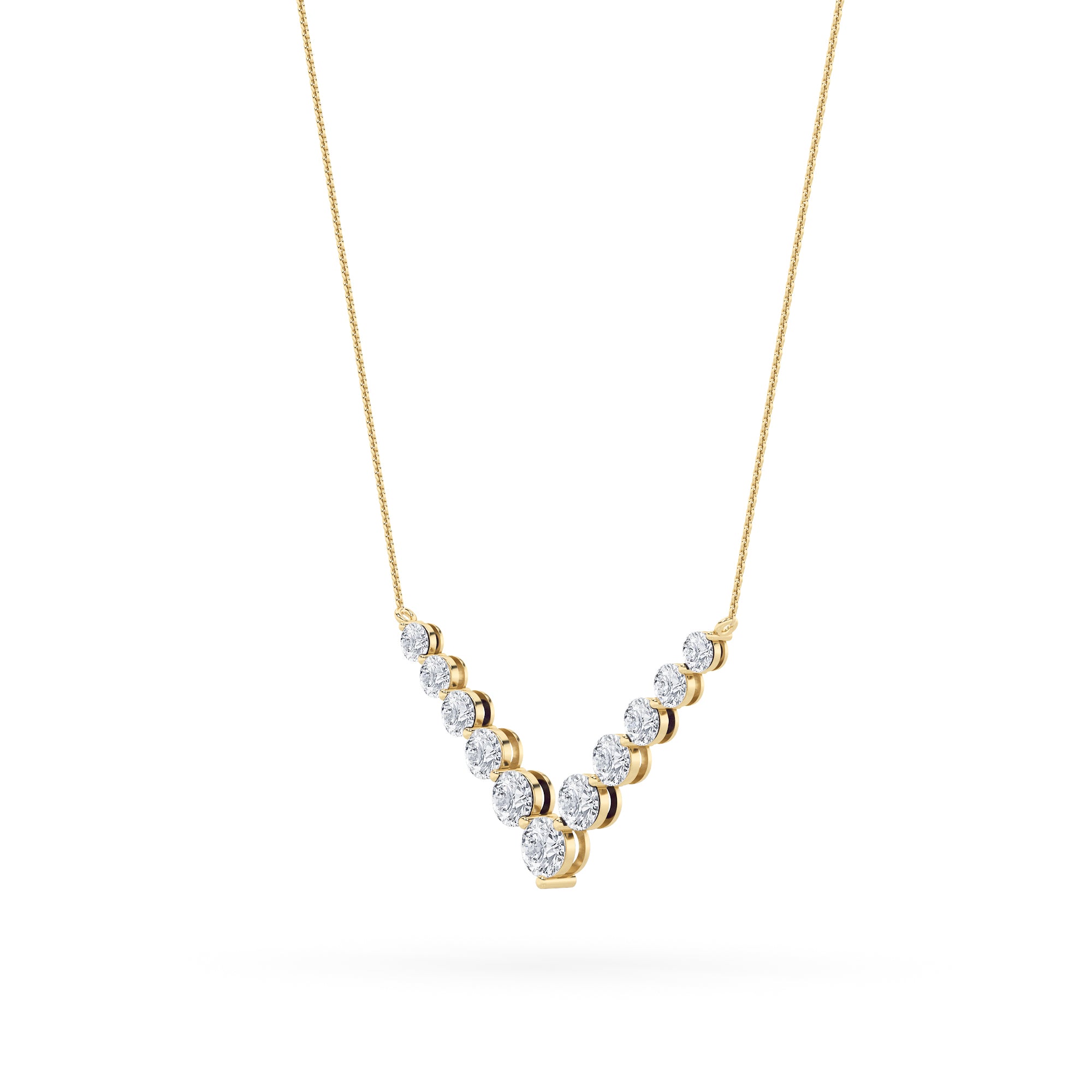 5CTW Round Shaped Lab Grown Diamond (F/VS) Graduating V Necklace in 14K Gold