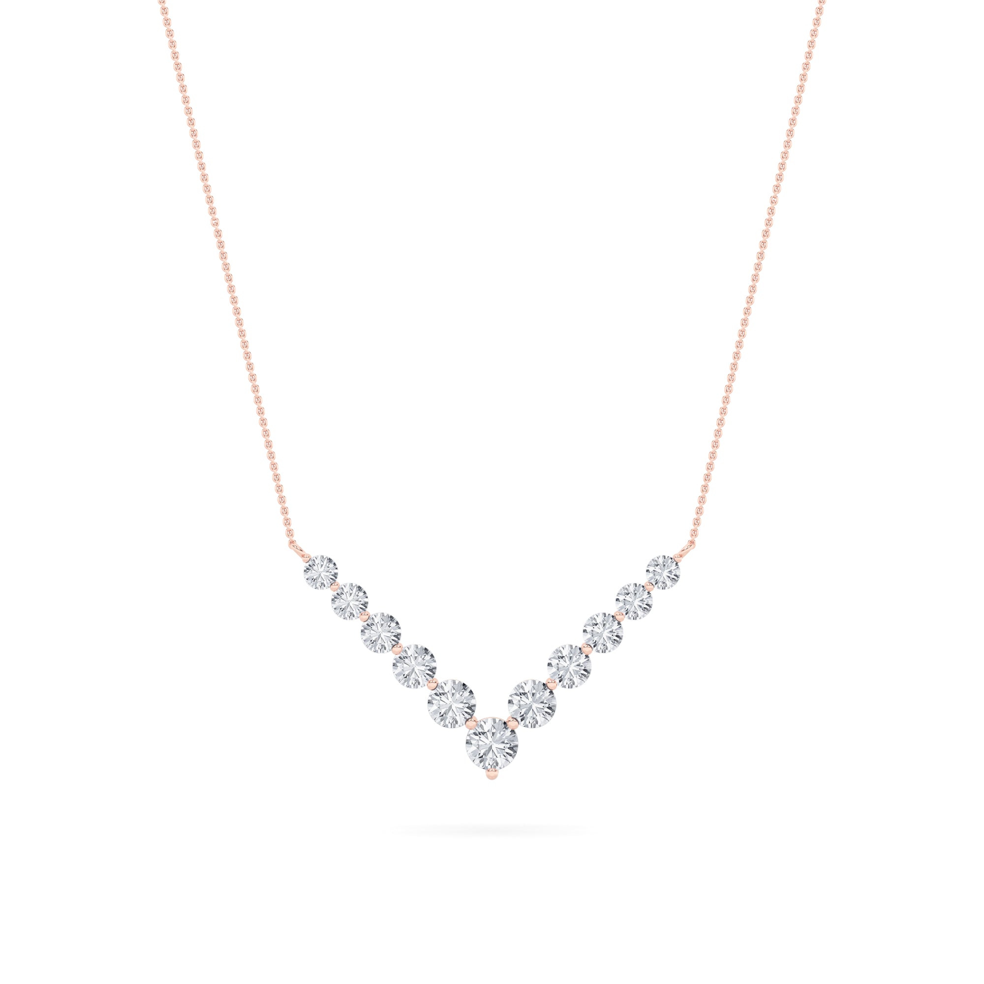 5CTW Round Shaped Lab Grown Diamond (F/VS) Graduating V Necklace in 14K Gold
