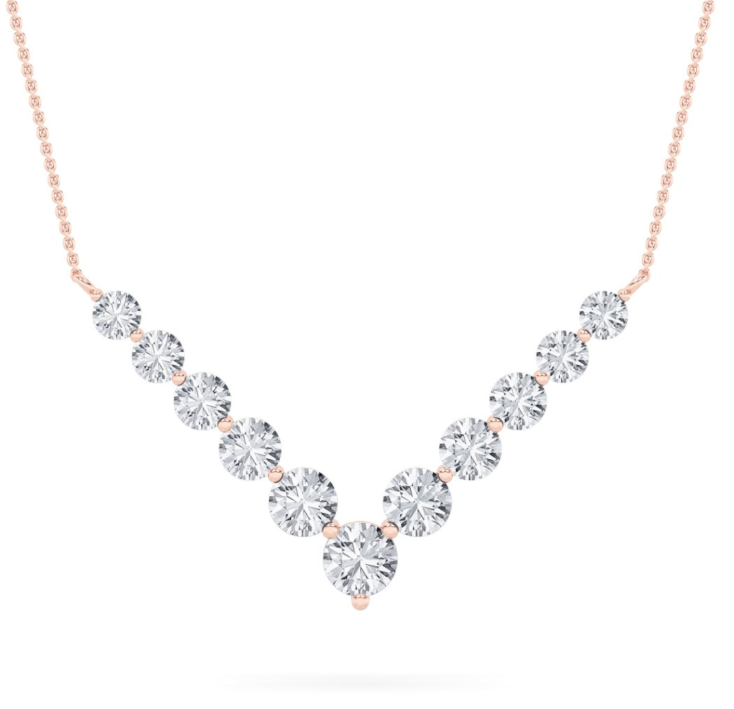 5CTW Round Shaped Lab Grown Diamond (F/VS) Graduating V Necklace in 14K Gold