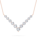 5CTW Round Shaped Lab Grown Diamond (F/VS) Graduating V Necklace in 14K Gold