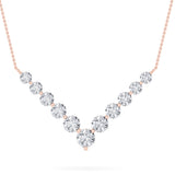 5CTW Round Shaped Lab Grown Diamond (F/VS) Graduating V Necklace in 14K Gold