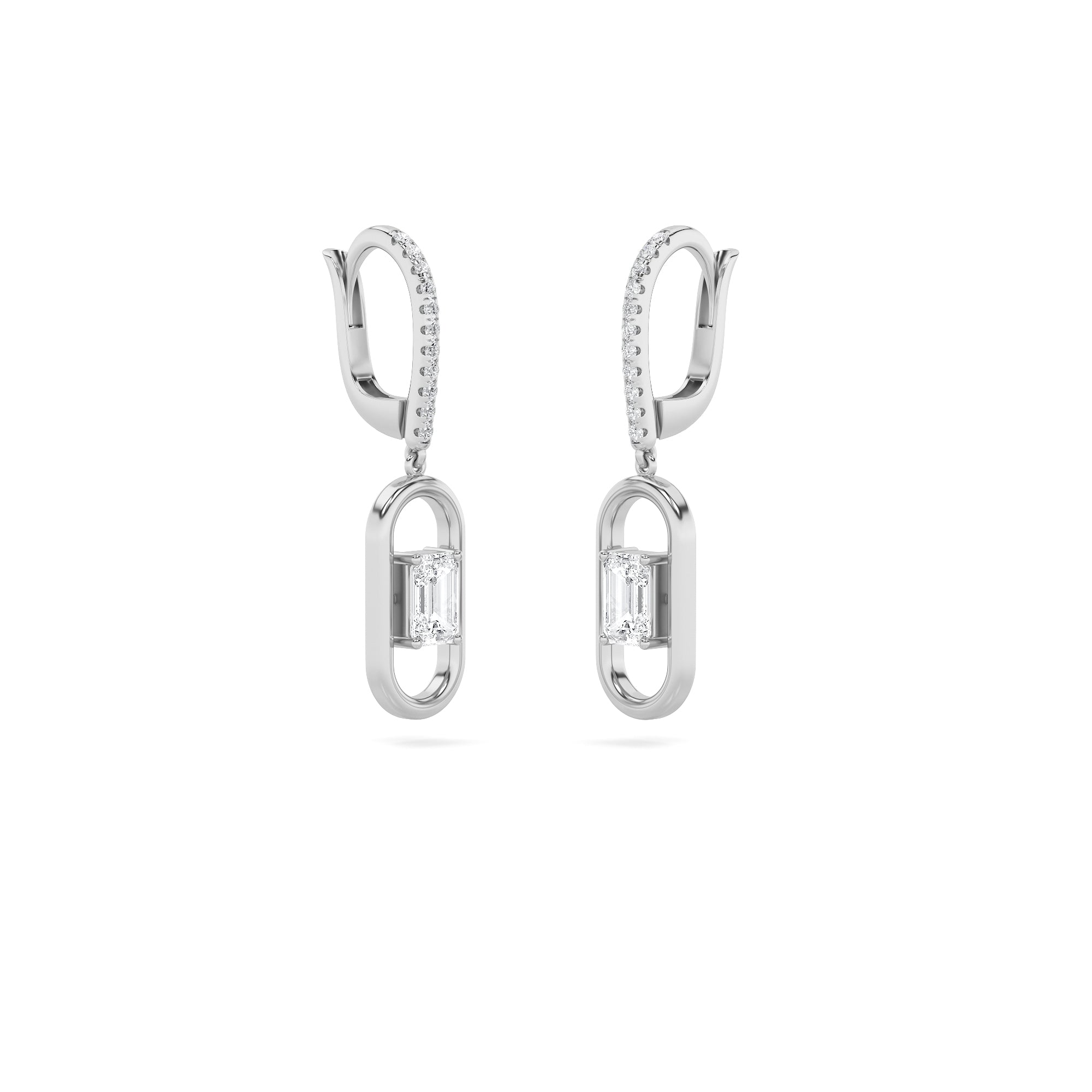 1CTW Emerald Shaped Lab Grown Diamond (F/VS) Paperclip Dangle Earrings in 14K Gold