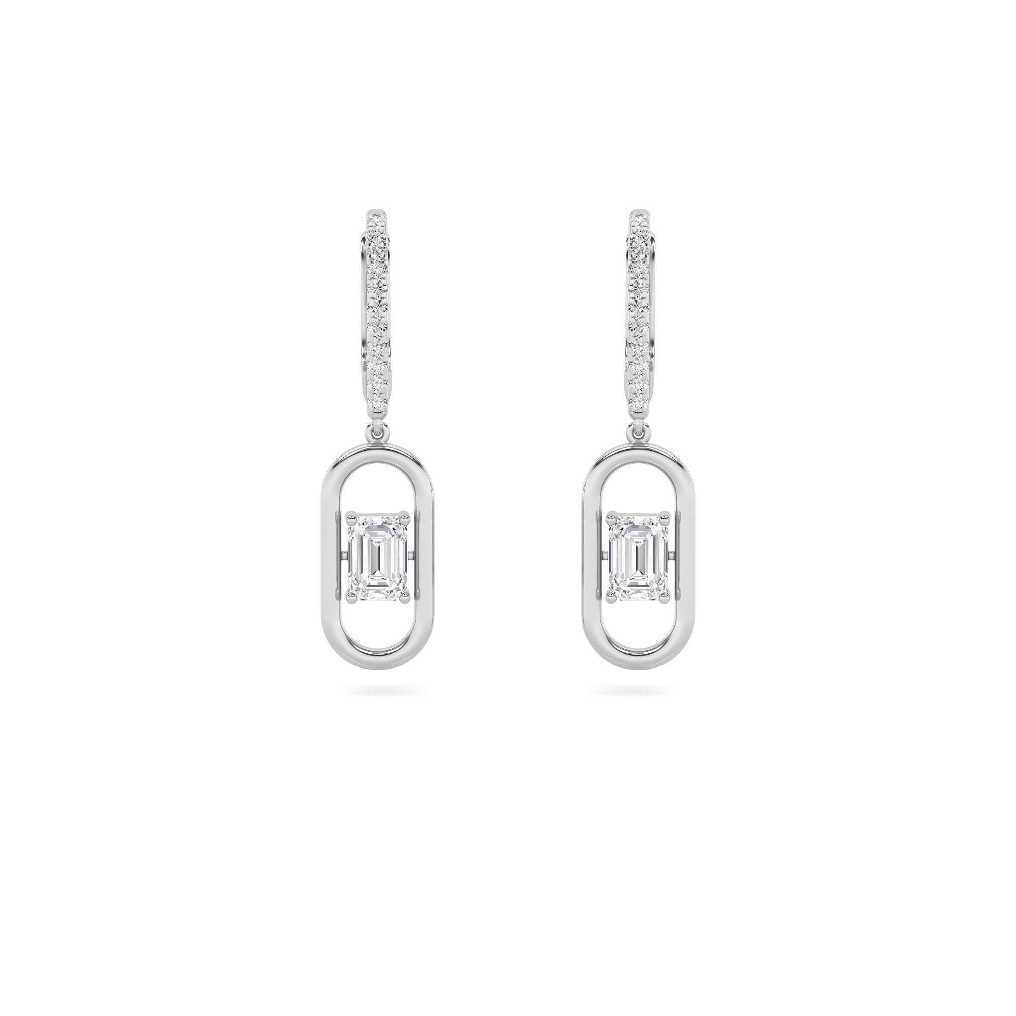 1CTW Emerald Shaped Lab Grown Diamond (F/VS) Paperclip Dangle Earrings in 14K Gold