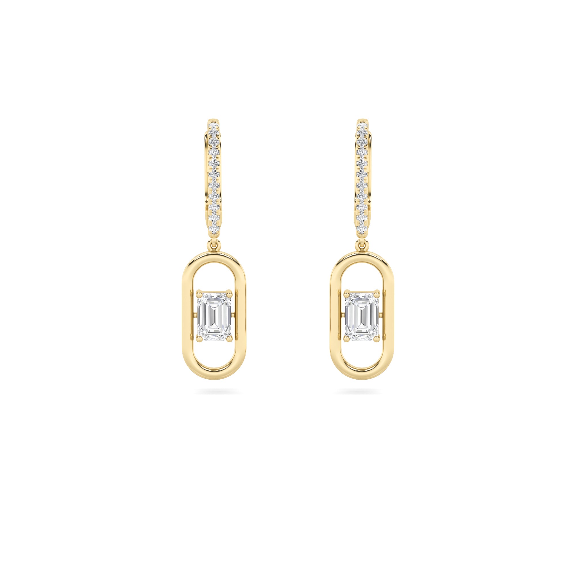 1CTW Emerald Shaped Lab Grown Diamond (F/VS) Paperclip Dangle Earrings in 14K Gold