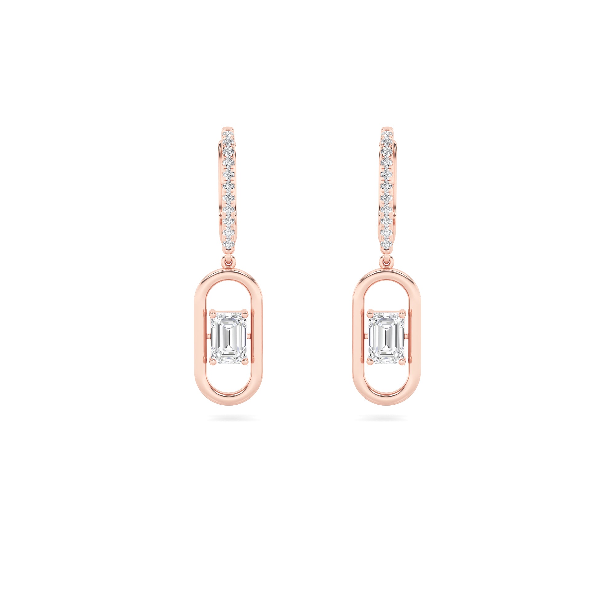 1CTW Emerald Shaped Lab Grown Diamond (F/VS) Paperclip Dangle Earrings in 14K Gold