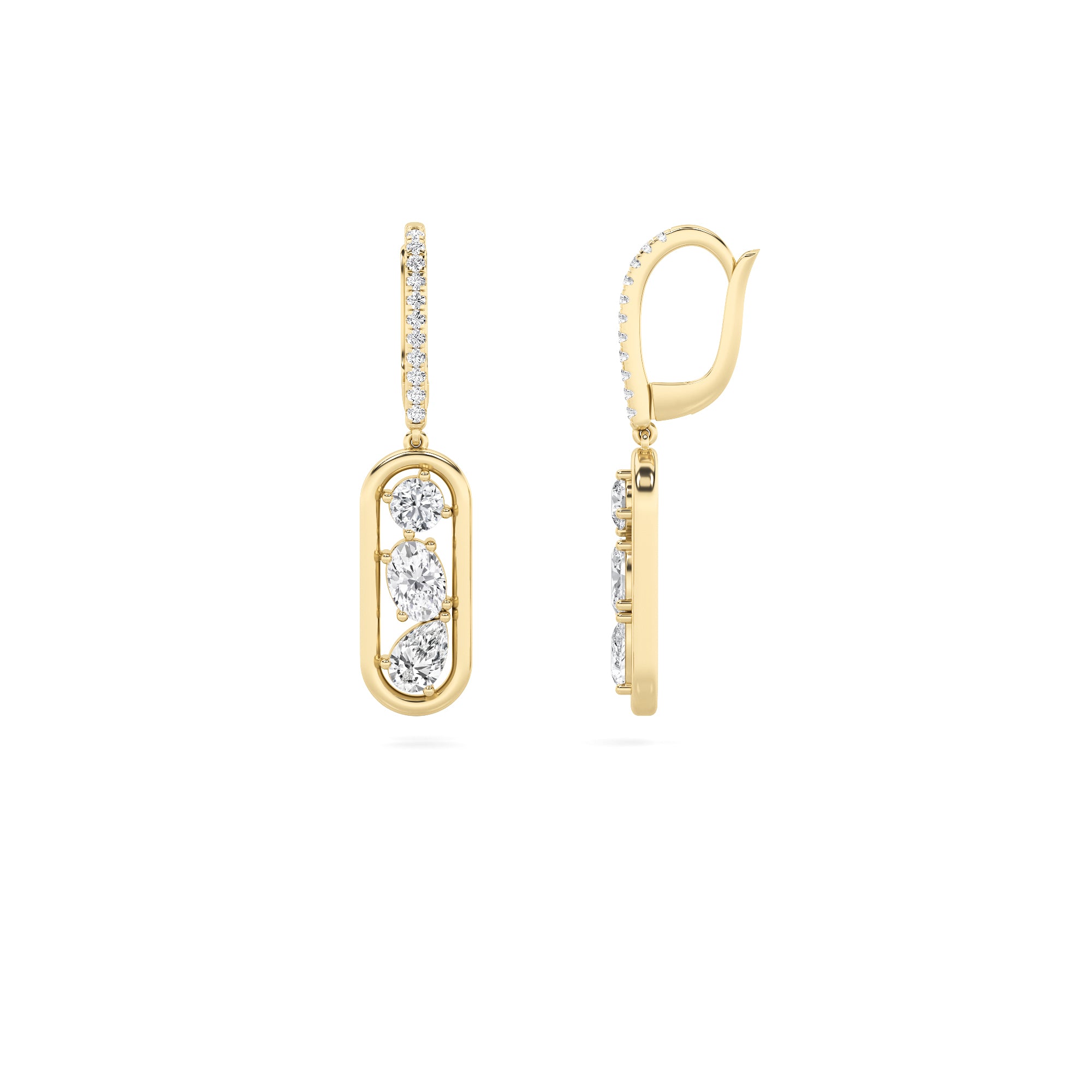 1.75CTW Mixed Shaped Lab Grown Diamond (F/VS) Paperclip Dangle Earrings in 14K Gold