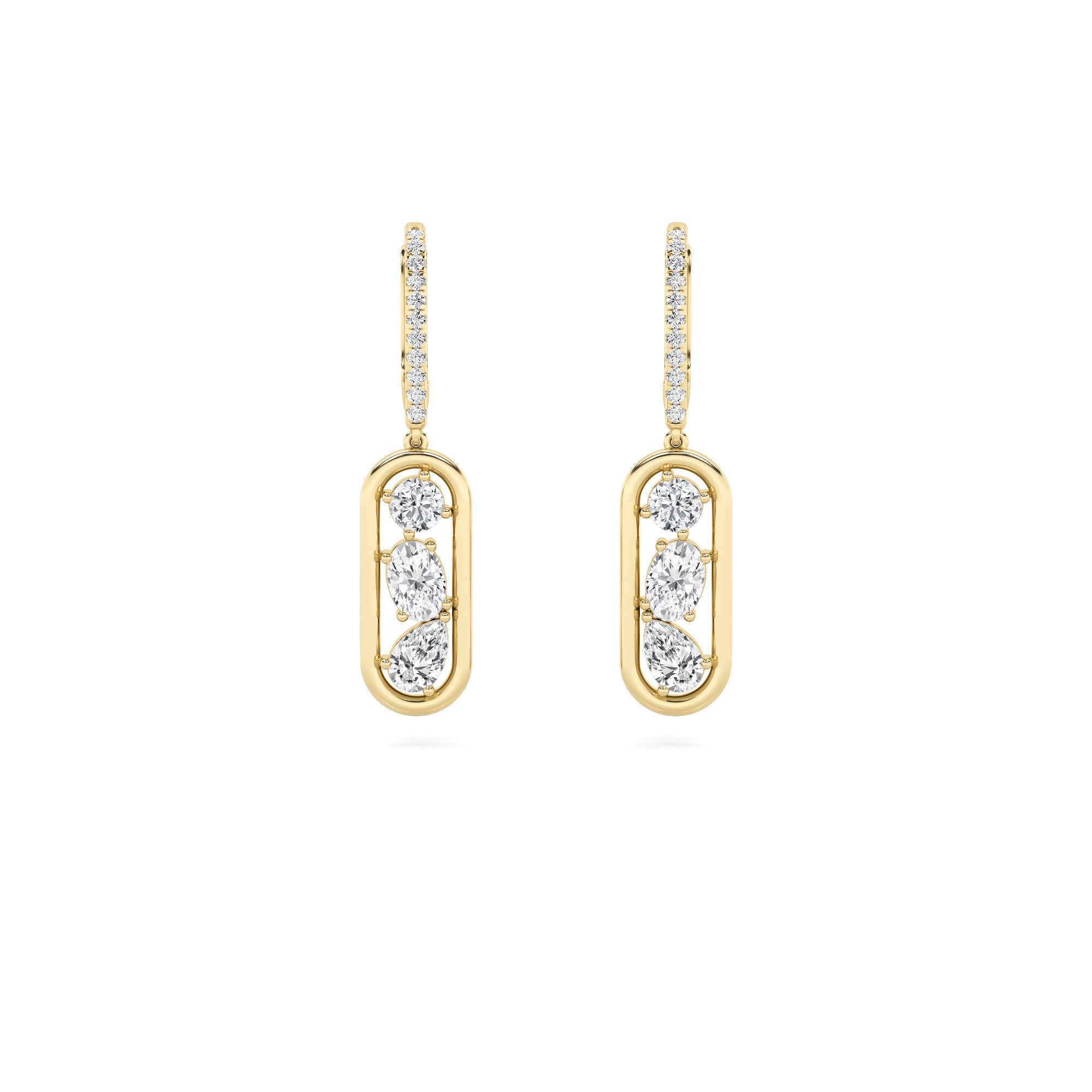 1.75CTW Mixed Shaped Lab Grown Diamond (F/VS) Paperclip Dangle Earrings in 14K Gold