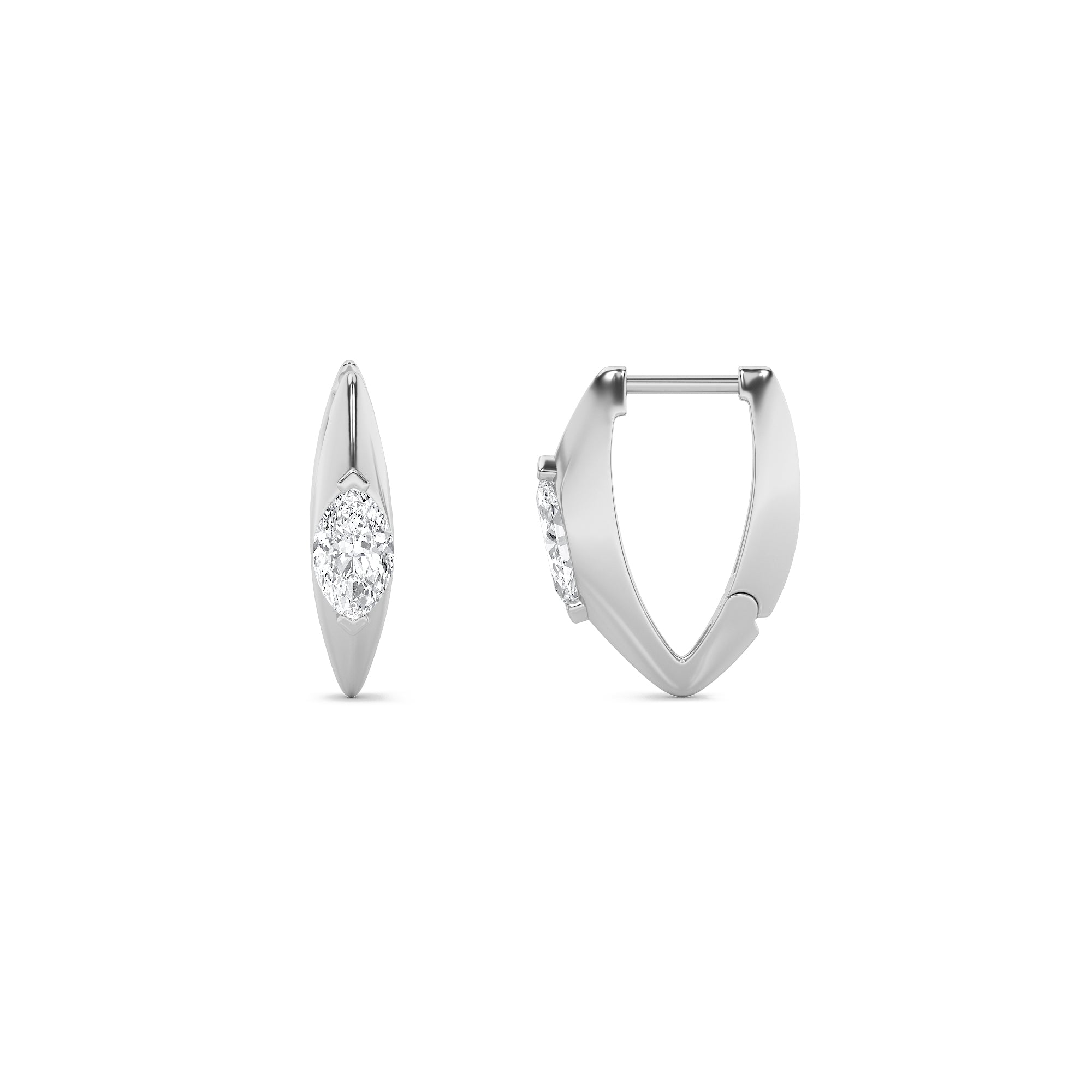 1CTW Marquise Shaped Lab Grown Diamond (F/VS) Solitaire Huggie  Earrings in 14K Gold