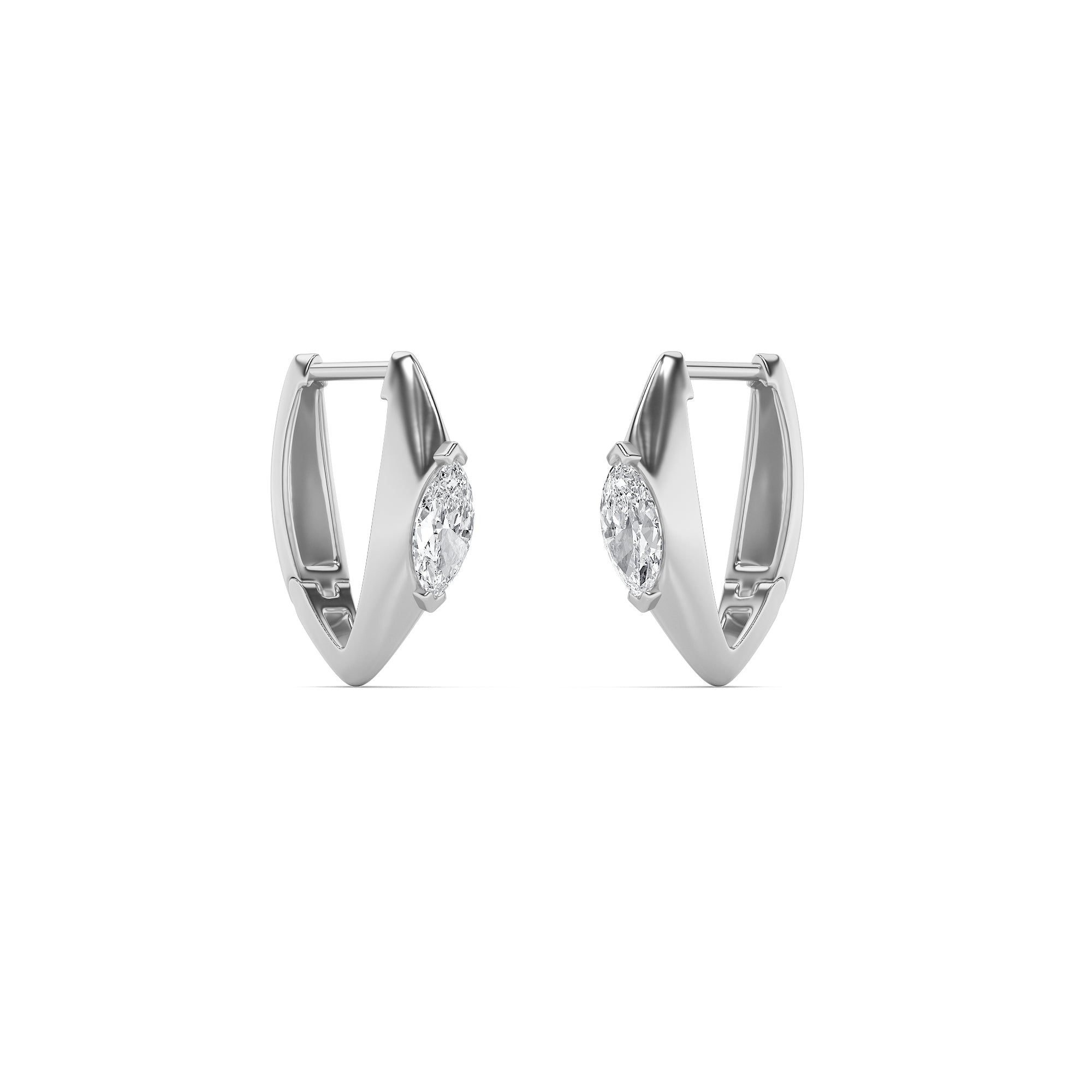 1CTW Marquise Shaped Lab Grown Diamond (F/VS) Solitaire Huggie  Earrings in 14K Gold