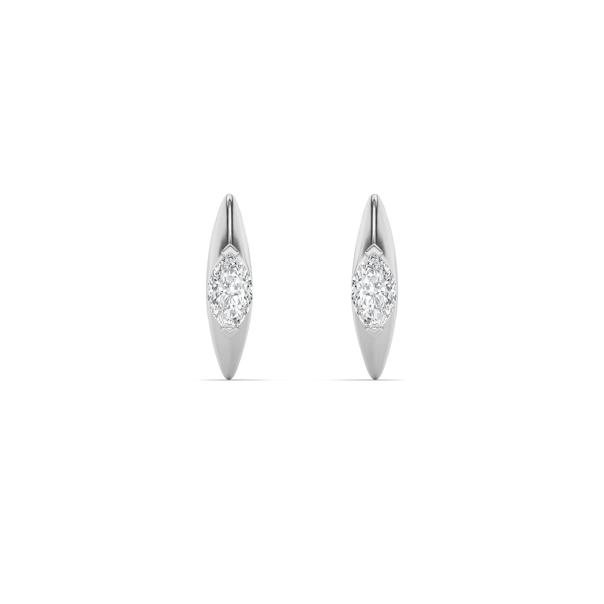 1CTW Marquise Shaped Lab Grown Diamond (F/VS) Solitaire Huggie  Earrings in 14K Gold