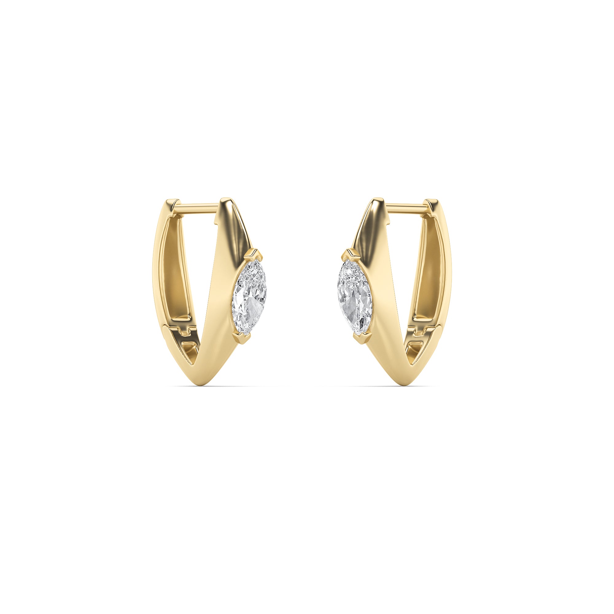1CTW Marquise Shaped Lab Grown Diamond (F/VS) Solitaire Huggie  Earrings in 14K Gold