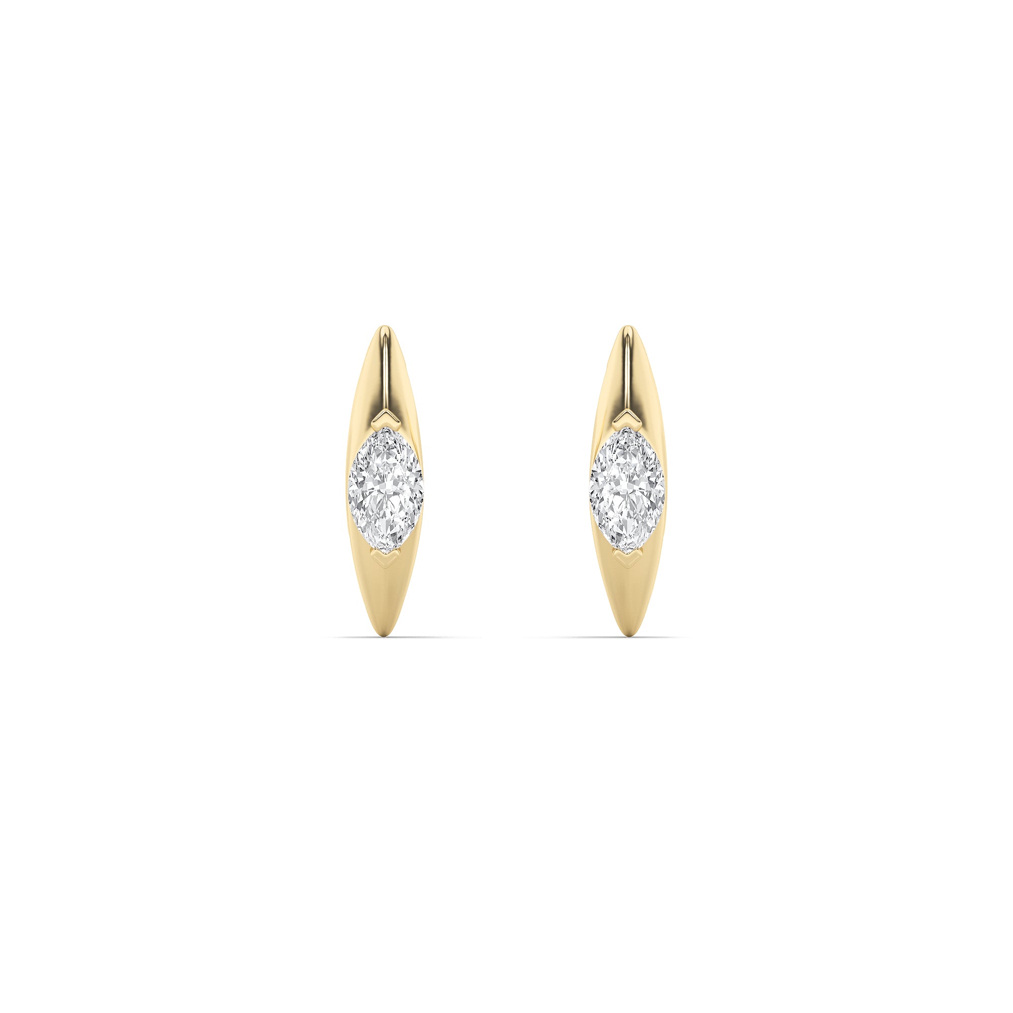 1CTW Marquise Shaped Lab Grown Diamond (F/VS) Solitaire Huggie  Earrings in 14K Gold