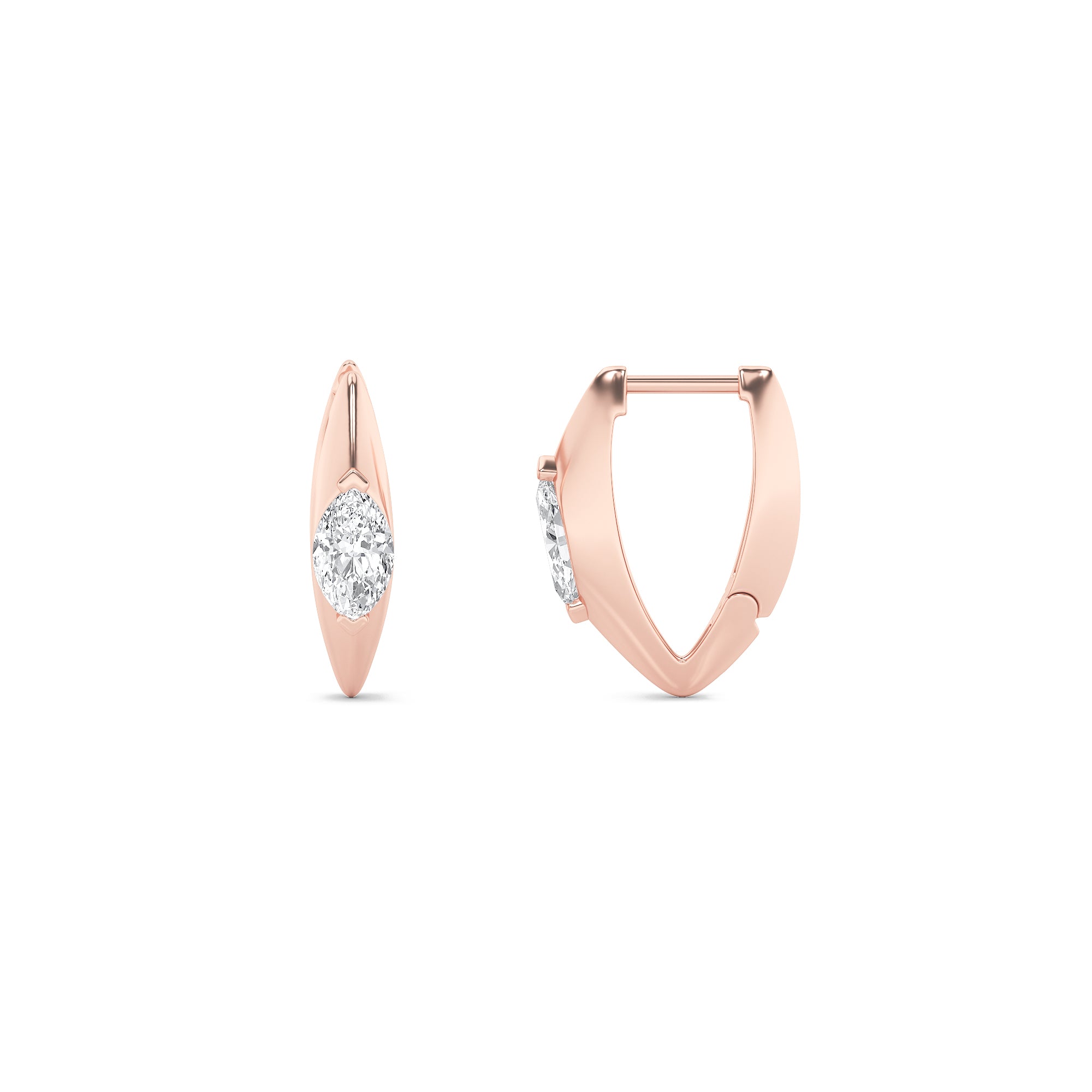 1CTW Marquise Shaped Lab Grown Diamond (F/VS) Solitaire Huggie  Earrings in 14K Gold