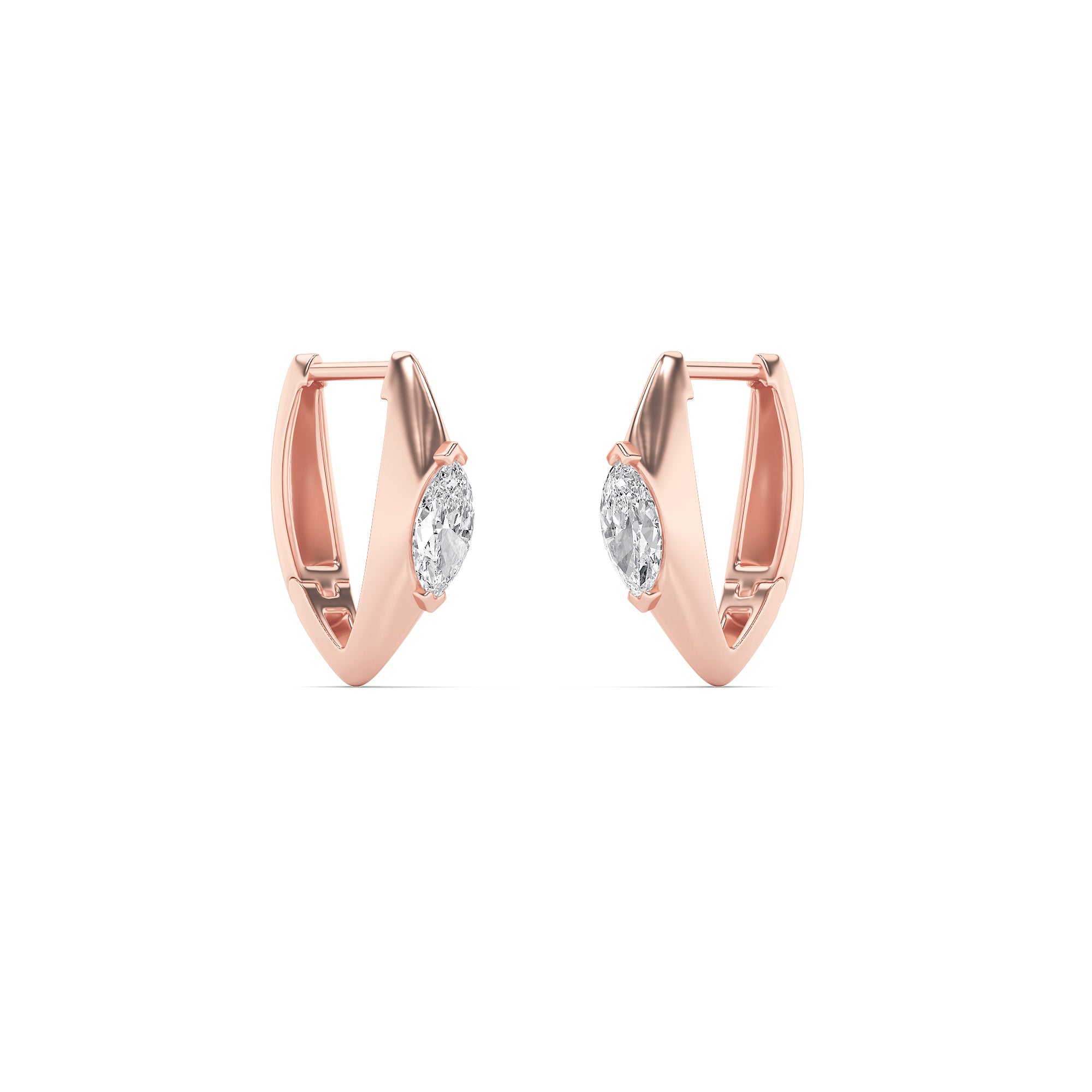 1CTW Marquise Shaped Lab Grown Diamond (F/VS) Solitaire Huggie  Earrings in 14K Gold