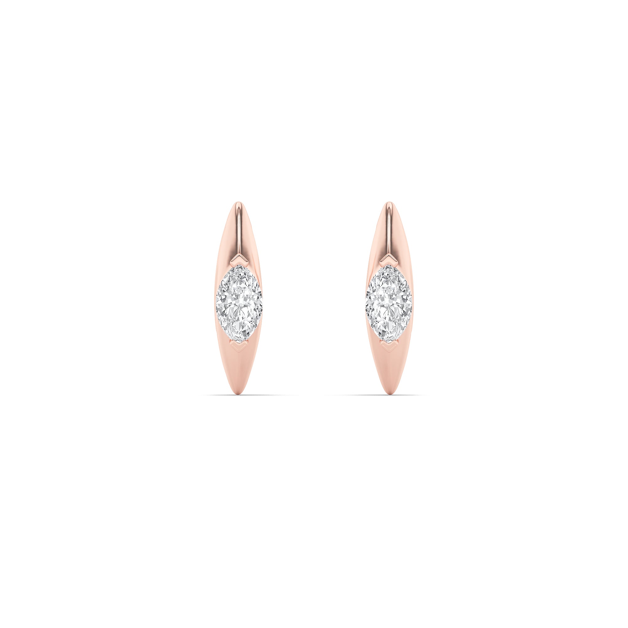 1CTW Marquise Shaped Lab Grown Diamond (F/VS) Solitaire Huggie  Earrings in 14K Gold