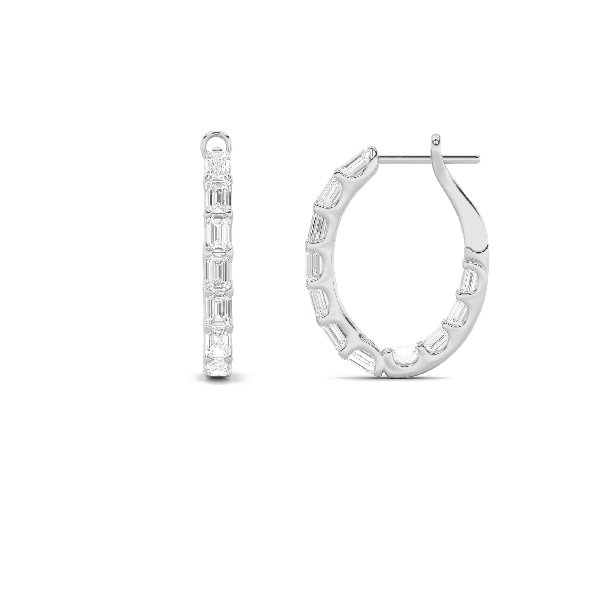 4CTW Emerald Shaped Lab Grown Diamond (F/VS) Earring in 14K White Gold