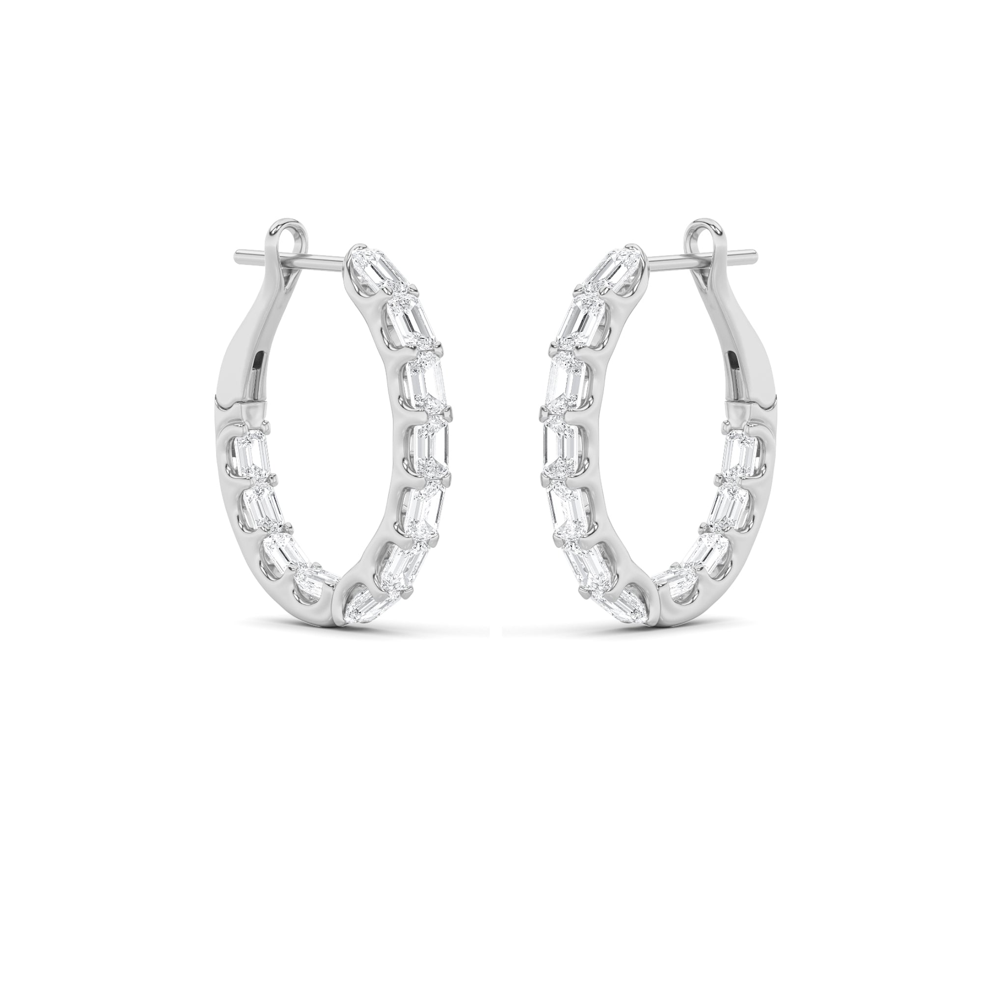 4CTW Emerald Shaped Lab Grown Diamond (G/VS) Inside Out Hoop Earrings in 14K Gold