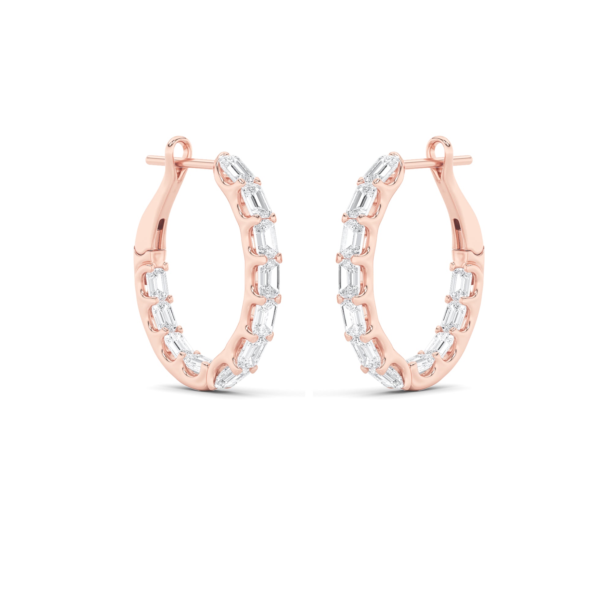 4.25CTW Emerald Shaped Lab Grown Diamond (G/VS) Inside Out Hoop Earrings in 14K Gold